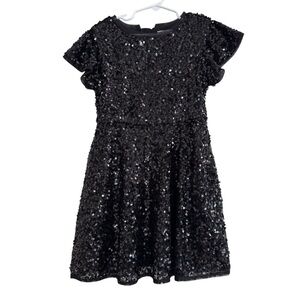 Cat & Jack Black Sequins Dress Short Sleeve Holiday Girls S 6/6X